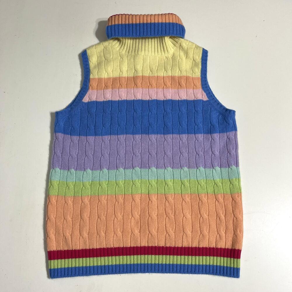 Lord & Taylor Sweater Vest 2 Ply Rainbow Cashmere Cable Knit Turtleneck Sz Small